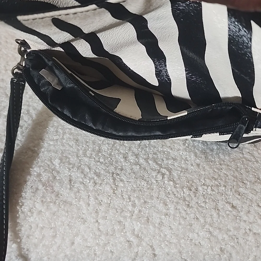 Zebra Striped Faux leather 3 compartment Wallet wristlet